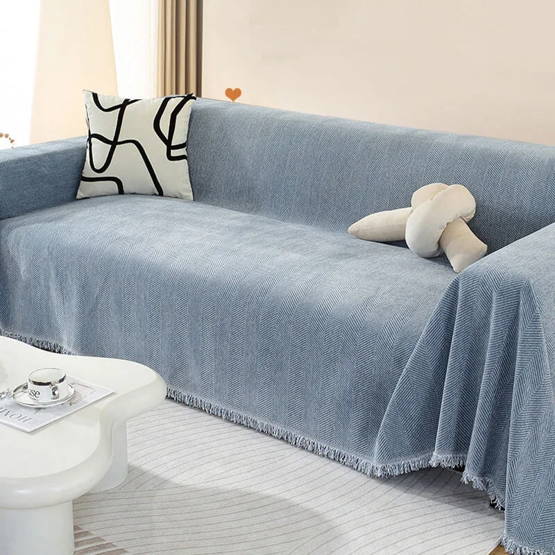 Chenille Plaid met Visgraatpatroon en Kwasten – Zachte Bankdeken 180x130cm – Decoratief Woonkleed voor Sofa | Sansoti
