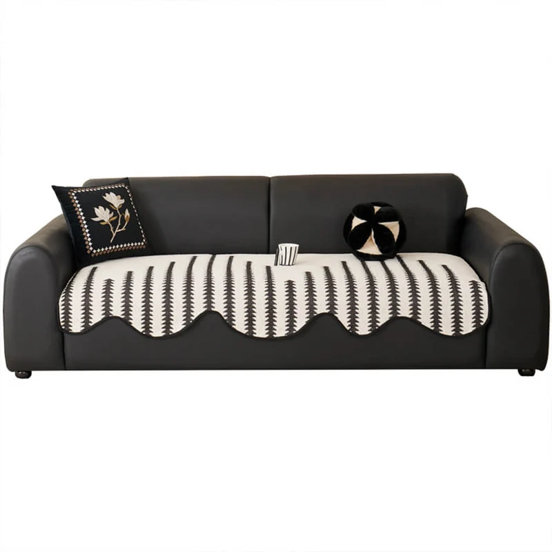 Chenille Bankhoes Golvende Rand Chevron Strepen Eendelig Sofabeschermer Stretch Jacquard Antislip Woonkamer | Sansoti