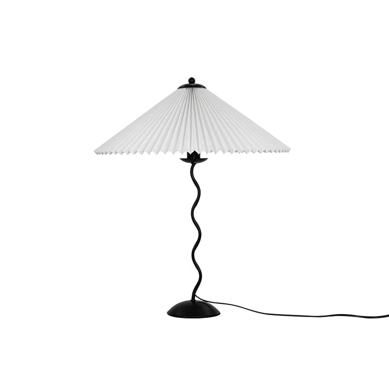 Tafellamp met Golvende Voet en Geplooide Kap – Scandinavisch Accent voor Woonkamer, Gang of Slaapkamer | Zwarte Basis met Beige, Witte, Donkergroene of Zwarte Stoffen Kap | E14 Fitting | Dimbaar met Drukknop | Sansoti