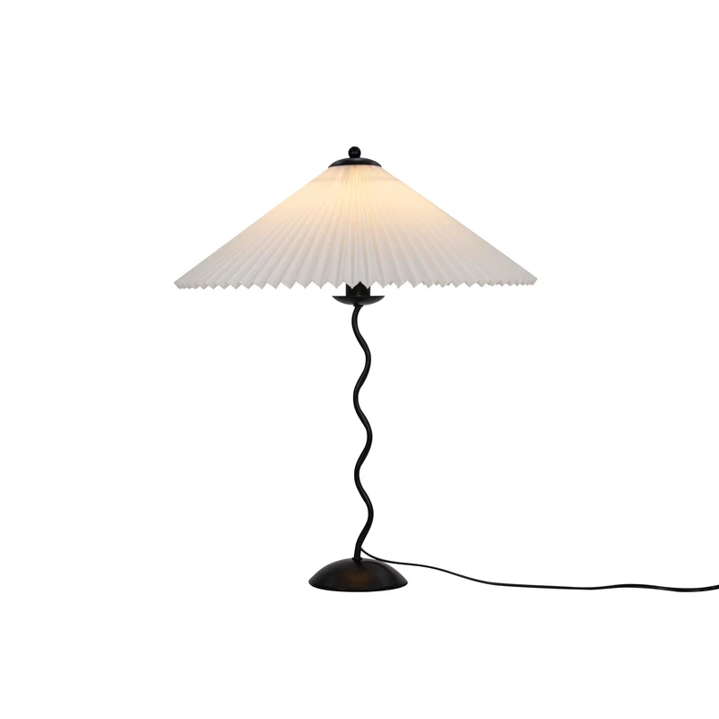 Tafellamp met Golvende Voet en Geplooide Kap – Scandinavisch Accent voor Woonkamer, Gang of Slaapkamer | Zwarte Basis met Beige, Witte, Donkergroene of Zwarte Stoffen Kap | E14 Fitting | Dimbaar met Drukknop | Sansoti