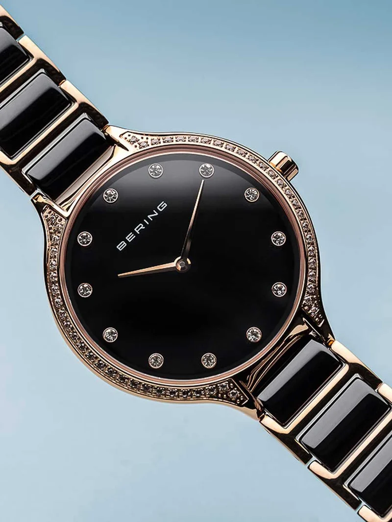 Bering Ceramic 30434-746 Damen Armbanduhr Schwarz/Roségold • Saphirglas • Keramikarmband