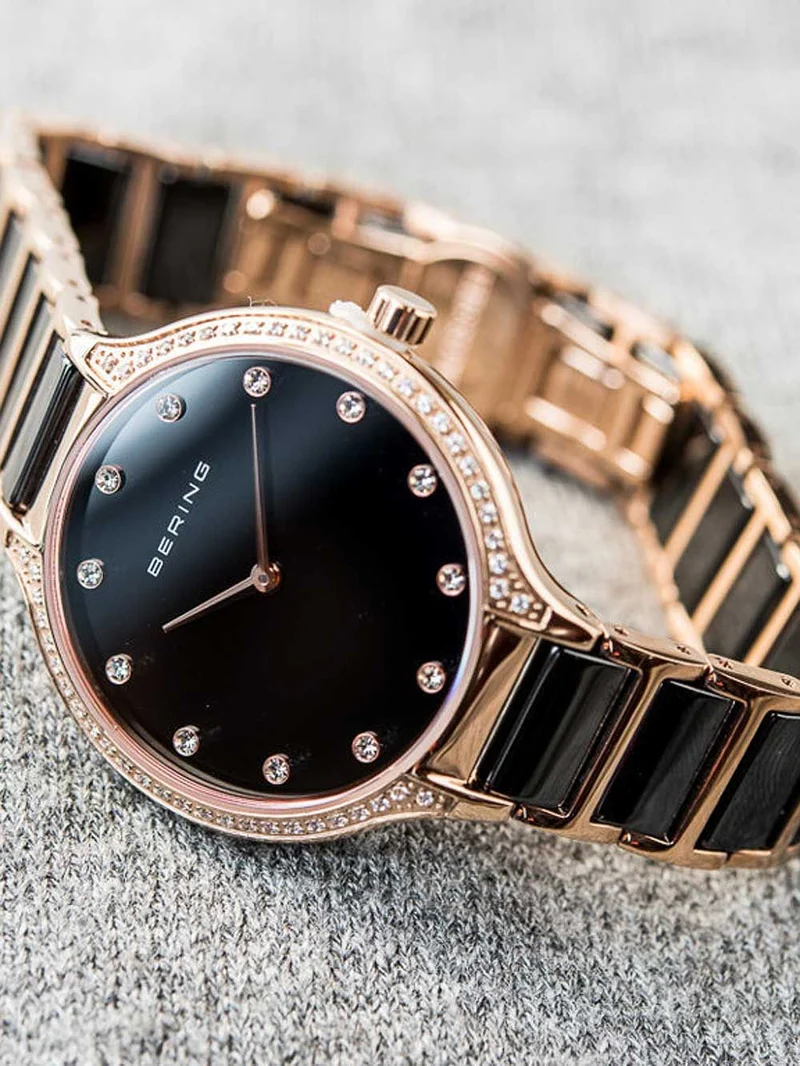 Bering Ceramic 30434-746 Damen Armbanduhr Schwarz/Roségold • Saphirglas • Keramikarmband