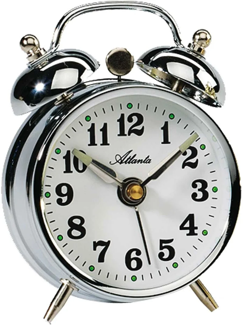 Atlanta Mechanischer Doppelglocken Wecker 10 cm hoch 7.5 cm breit Metall • Leuchtzeiger • Klassisches Design
