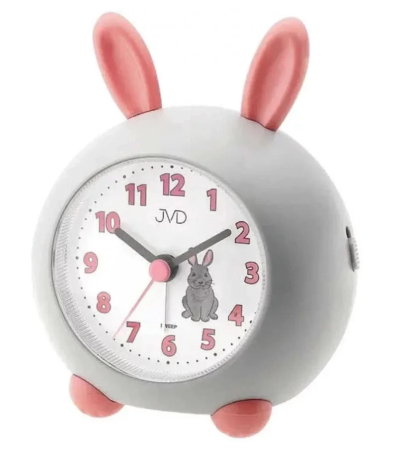 JVD Kinderwecker mit Hasenmotiv Analoger Wecker 16 x 10.5 x 4 cm Kunststoff • Leiser schleichender Sekundenzeiger • Zifferblattbeleuchtung