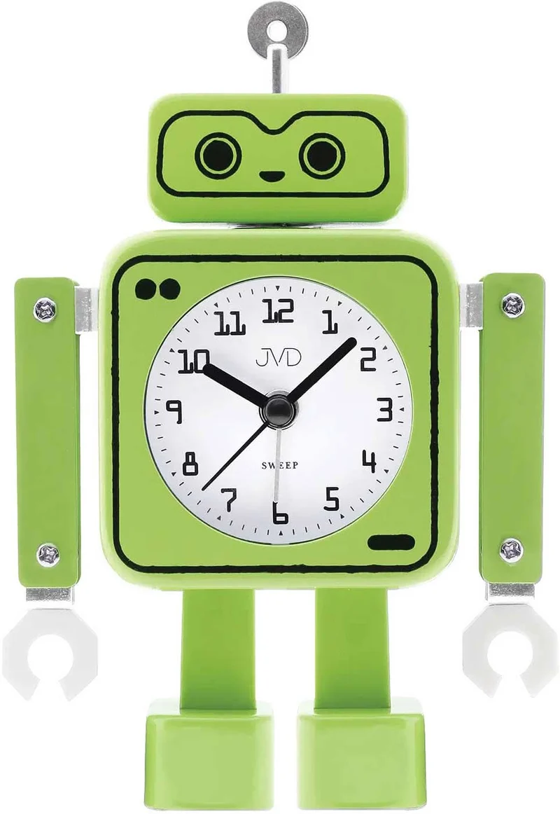 JVD Roboter Wecker 12 x 10.5 x 8.2 cm Metall, Kunststoff • Roboter-Look mit beweglichen Armen • Schleichender Sekundenzeiger