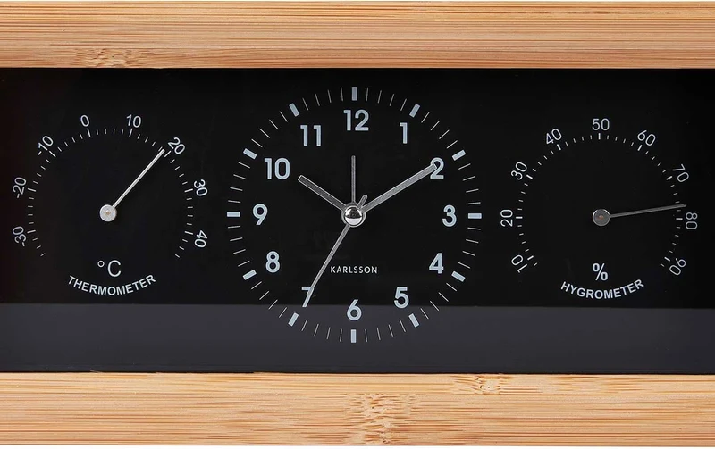 Karlsson Neat Rectangle Wecker 12.8x26x5.4 cm Bambus • Analoge Zeitanzeige • Mit Temperatur & Luftfeuchtigkeit