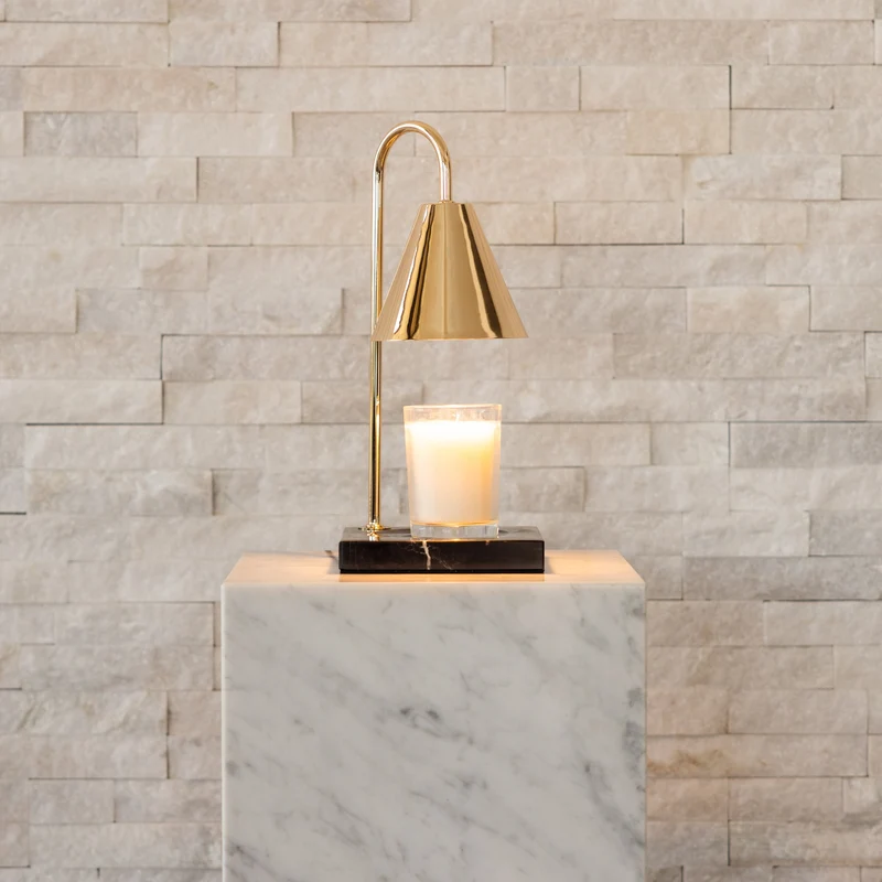 Luxe Kaarsverwarmer Lamp Met Tijdloze Marmeren Afwerking En Vlamloze Warmte | Sansoti
