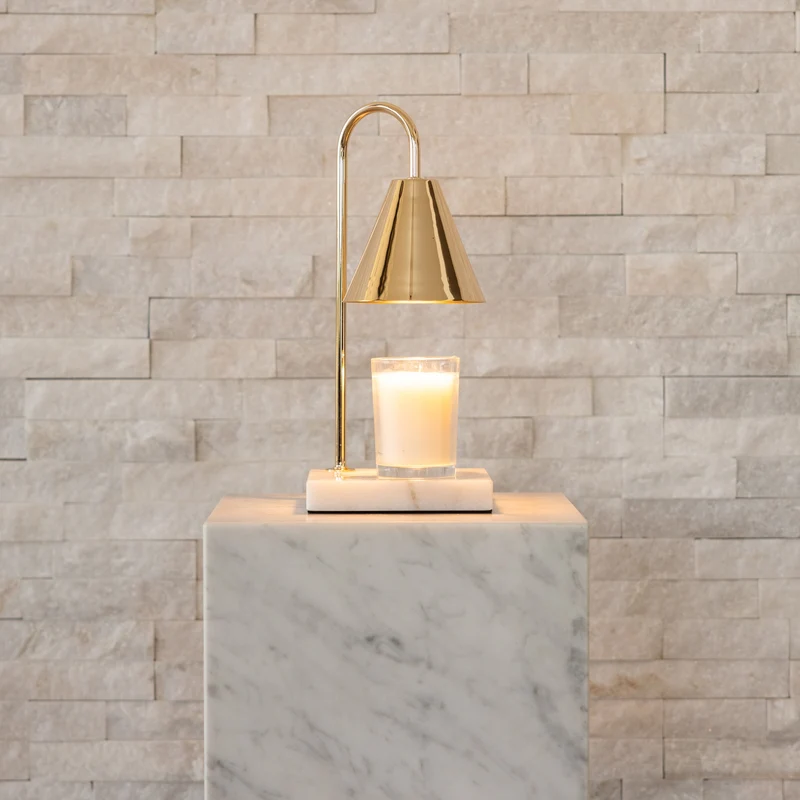 Luxe Kaarsverwarmer Lamp Met Tijdloze Marmeren Afwerking En Vlamloze Warmte | Sansoti