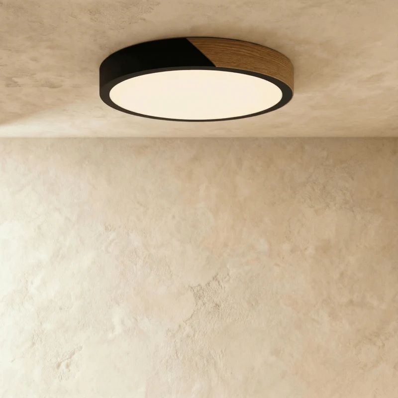 Minimalistische LED Plafondlamp Met Houten Accenten En Zachte Lichtverdeling | Sansoti