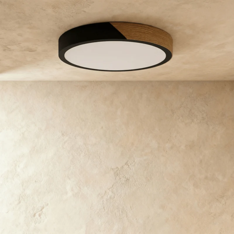 Minimalistische LED Plafondlamp Met Houten Accenten En Zachte Lichtverdeling | Sansoti