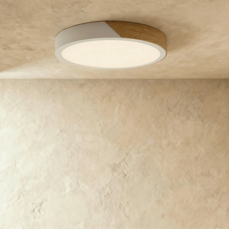 Minimalistische LED Plafondlamp Met Houten Accenten En Zachte Lichtverdeling | Sansoti