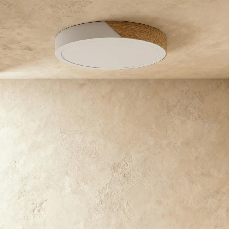 Minimalistische LED Plafondlamp Met Houten Accenten En Zachte Lichtverdeling | Sansoti