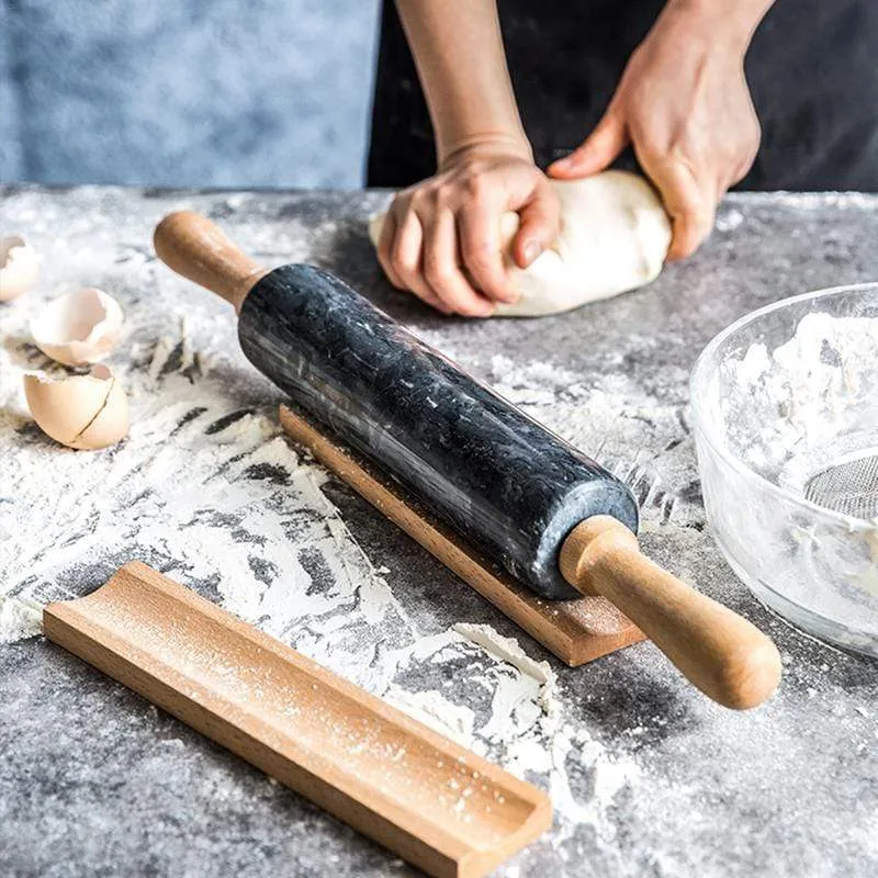 Marmeren Deegroller Met Houten Handgrepen Voor Bakken En Patisserie | Sansoti