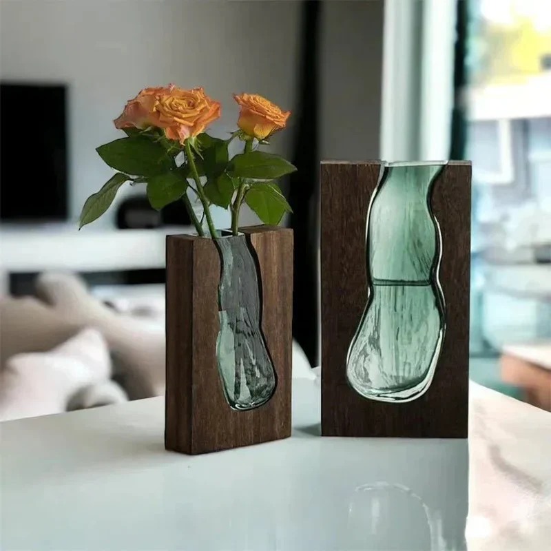 Houten Vaas Met Glazen Inzet Voor Bloemen En Woondecoratie | Sansoti