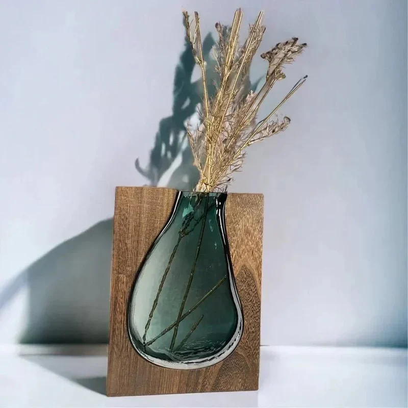 Houten Vaas Met Glazen Inzet Voor Bloemen En Woondecoratie | Sansoti