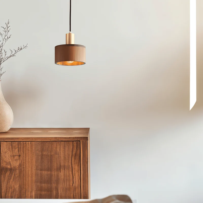 Vesil Hanglamp Van Koper En Hout Met Gerichte Neerwaartse Verlichting | Sansoti