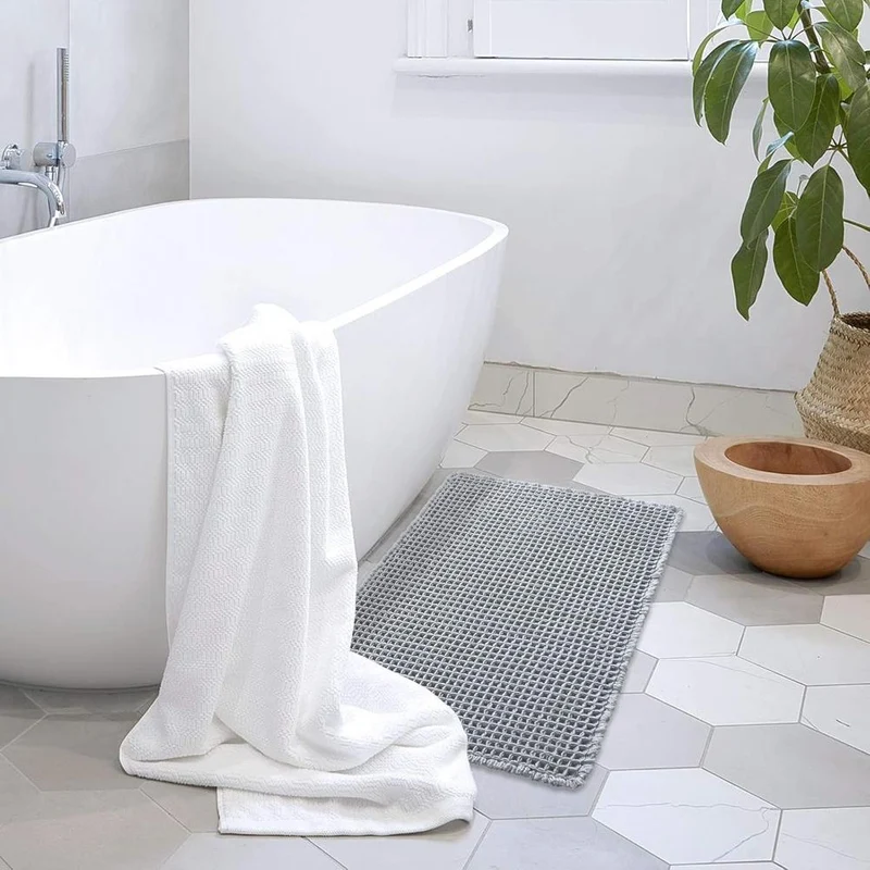 Badmat Wafelstructuur Absorberend Antislip Beige Badkamer Douchemat Sneldrogend Zacht Vloermat Spa Stijl | Sansoti