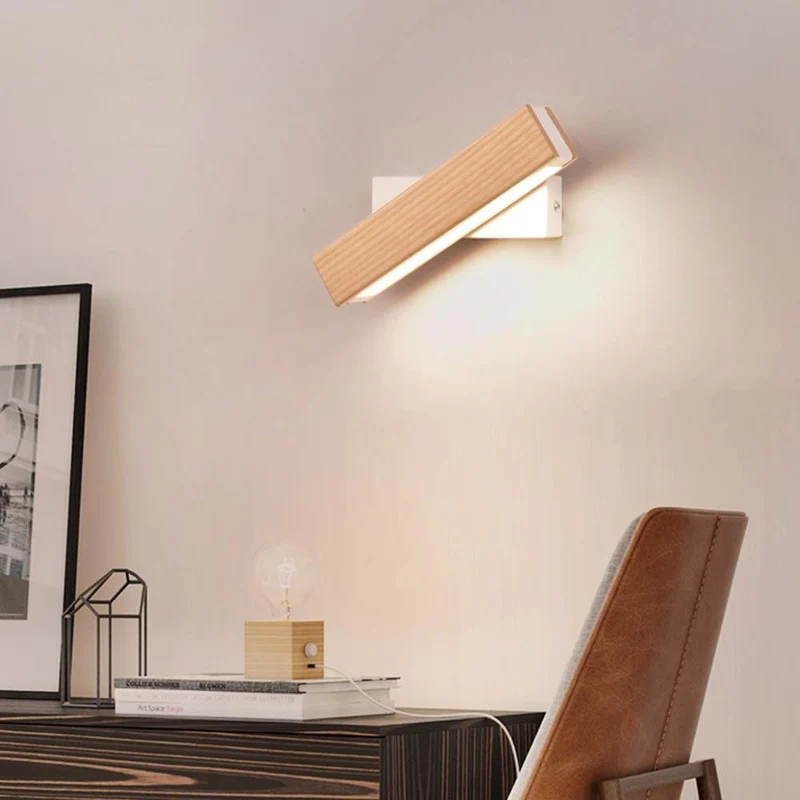 Wandlamp Hout LED Draaibaar Warm Licht Binnen Slaapkamer Woonkamer Wandverlichting Modern Design | Sansoti
