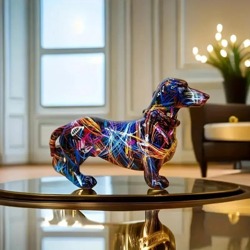 Teckel Beeldje Resin Multicolor Woonkamer Decoratie Hond Sculptuur Kunst Beeld Modern Interieur Accessoire | Sansoti