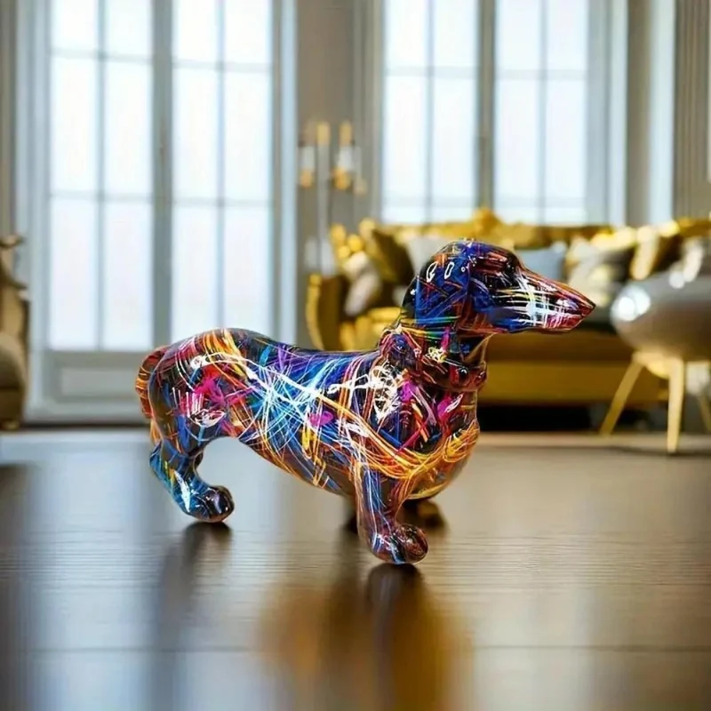 Teckel Beeldje Resin Multicolor Woonkamer Decoratie Hond Sculptuur Kunst Beeld Modern Interieur Accessoire | Sansoti