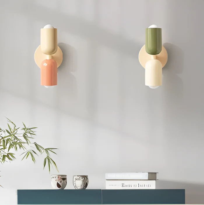 Wandlamp Metaal Kunststof Dubbelzijdig Rood Beige Wandverlichting Binnen LED E27 Slaapkamer Woonkamer Design Lamp | Sansoti