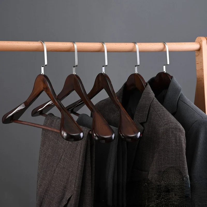 Kledinghangers Hout Metaal Donkerbruin Garderobe Kast Jas Hanger Set Luxe Kledinghanger Antislip Vormbehoud | Sansoti