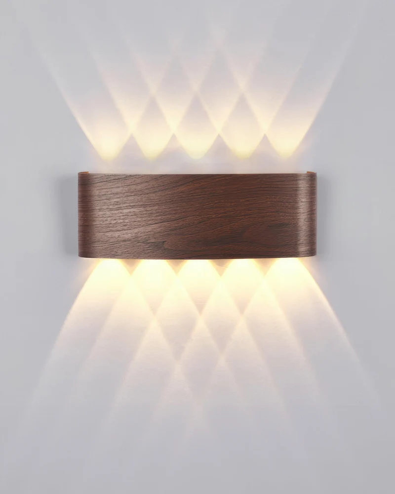 Wandlamp LED houtlook 10W warm wit 3000K binnen buiten IP65 wandverlichting modern design | Sansoti