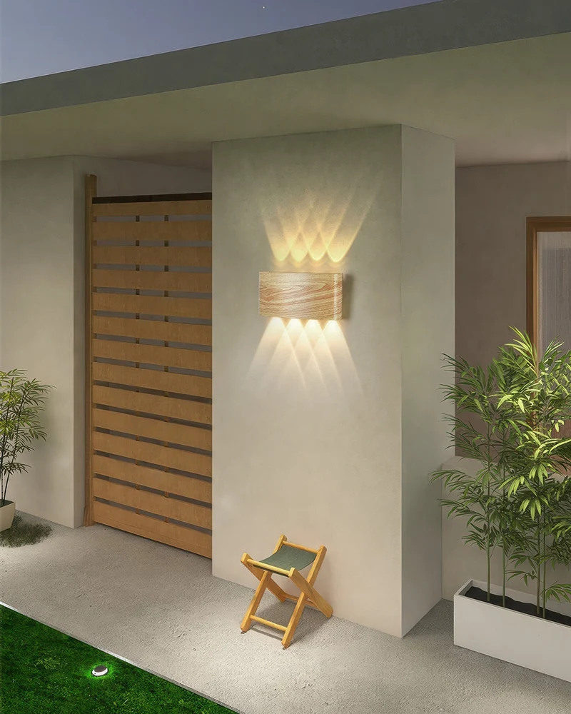 Wandlamp LED houtlook 10W warm wit 3000K binnen buiten IP65 wandverlichting modern design | Sansoti
