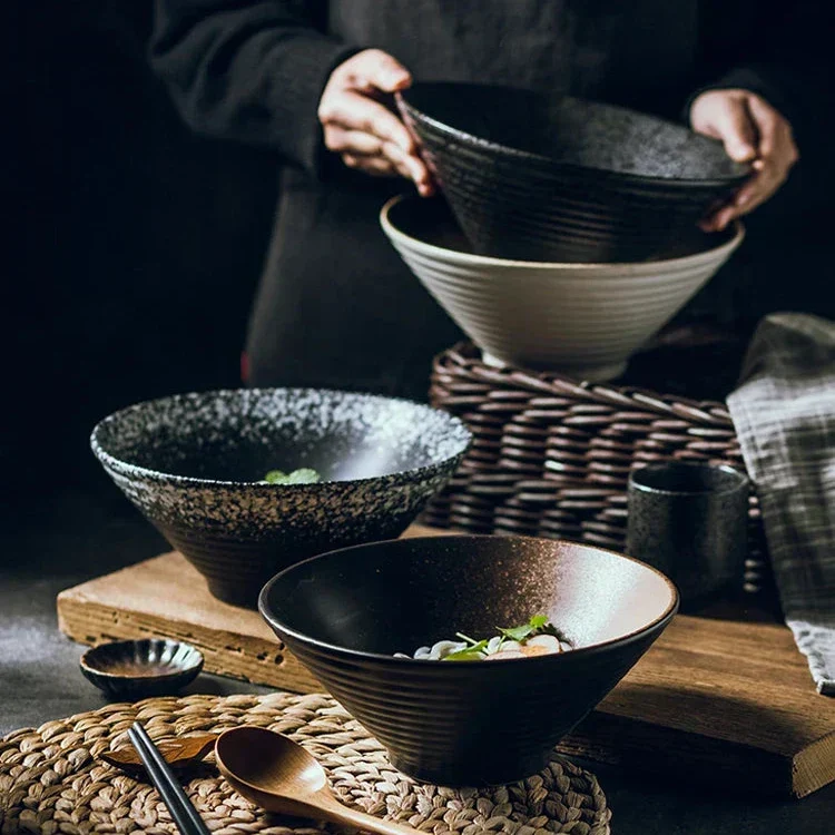 Ramenkom keramiek 18 cm Japans design soepkom noedelkom rijstkom servies keuken handgemaakt | Sansoti