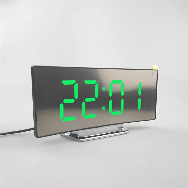 Digitale wekker LED gebogen scherm kunststof zwart slaapkamer bureau klok minimalistisch design | Sansoti
