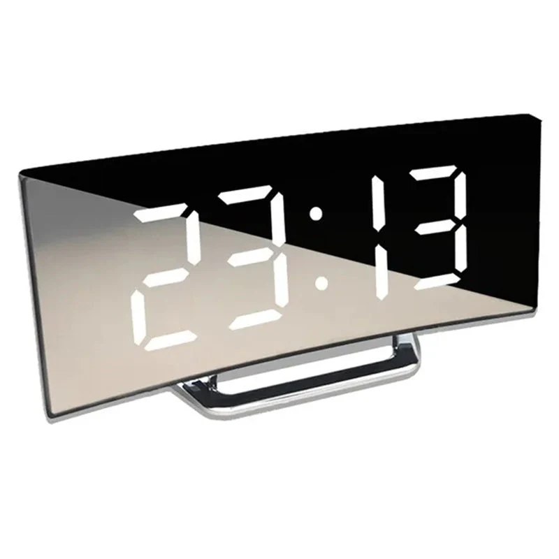 Digitale wekker LED gebogen scherm kunststof zwart slaapkamer bureau klok minimalistisch design | Sansoti