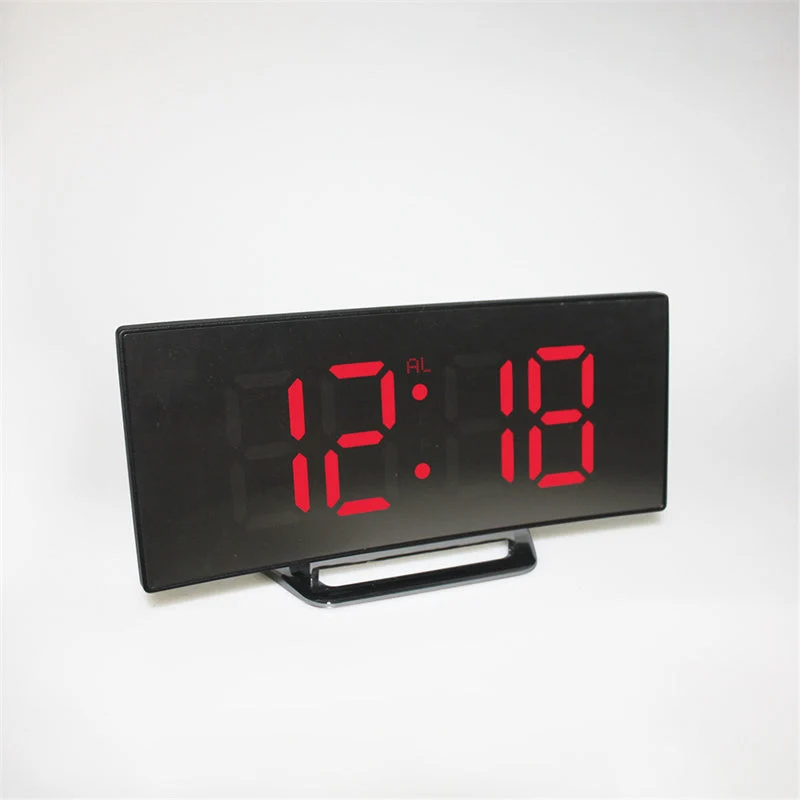 Digitale wekker LED gebogen scherm kunststof zwart slaapkamer bureau klok minimalistisch design | Sansoti
