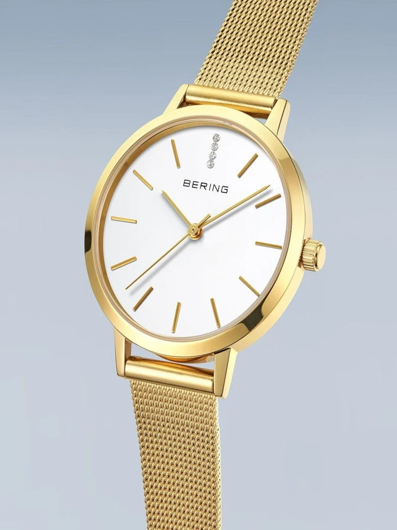 Bering Golden Signature 13434-334-GWP Damen Armbanduhr Gold • Saphirglas • Milanaise-Set