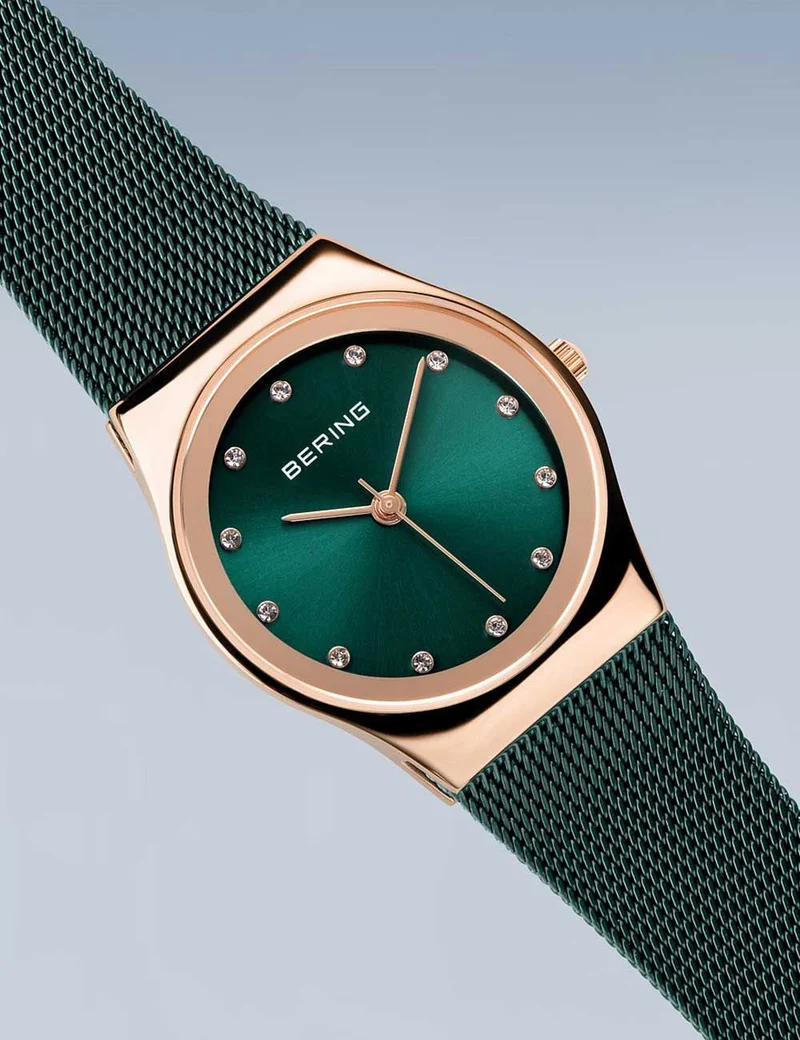 Bering Classic 12927-868 Damen Armbanduhr Grün • Saphirglas • Swarovski-Kristalle