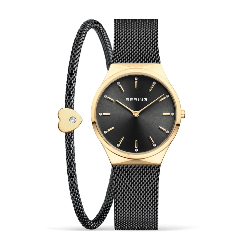 Bering Classic 12131-132-GWP Damenuhr Goldfarben • Saphirglas • Milanaise-Armband mit Charm-Armband