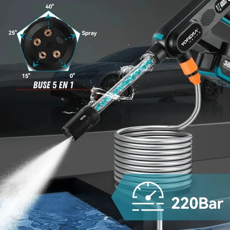 Draadloze Hogedrukreiniger 220 Bar Accu Tuingereedschap Terrassen Auto Gevel Reinigen 5 Functies Mobiel | Sansoti