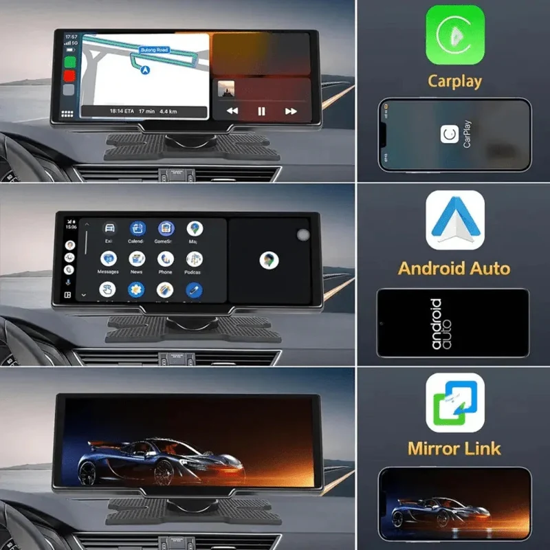 Carplay Scherm met Dashcam 10,26 Inch Touchscreen GPS Bluetooth WiFi Handsfree Spraakbediening Auto Multimedia | Sansoti