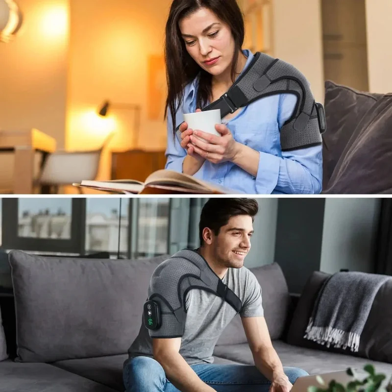 Verwarmde Schouderbandage met Vibratiemassage en Instelbare Warmtezones voor Pijnverlichting en Spierontspanning | Sansoti