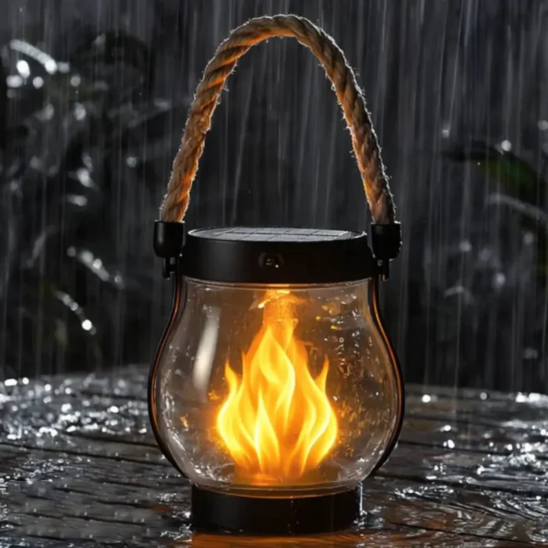 Solar Tuinlantaarn met Flakkerend Vlameffect Buitenverlichting Oplaadbaar Decoratief Metaal Brons Tuin | Sansoti
