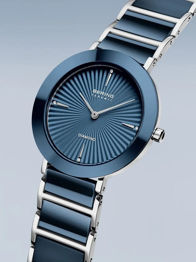 Bering Ceramic 11435-707 Damen Armbanduhr Silber • Saphirglas • Diamant-Indizes