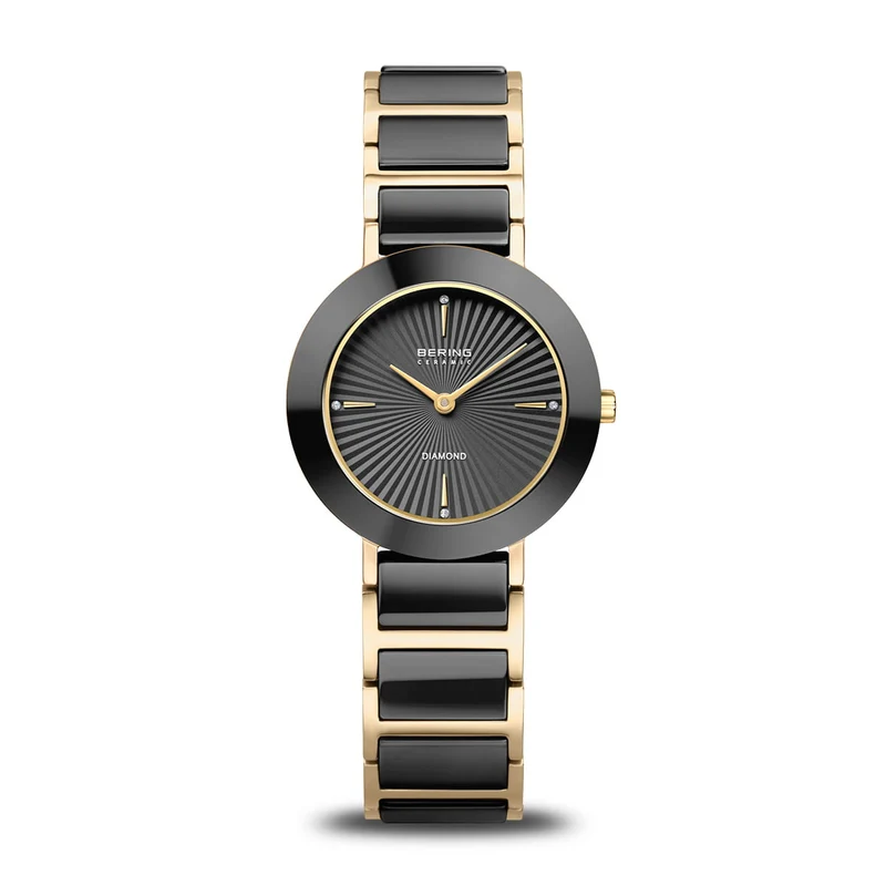 Bering Ceramic 11429-732 Damenuhr Goldfarben • Saphirglas mit echten Diamanten • Keramik-Lünette