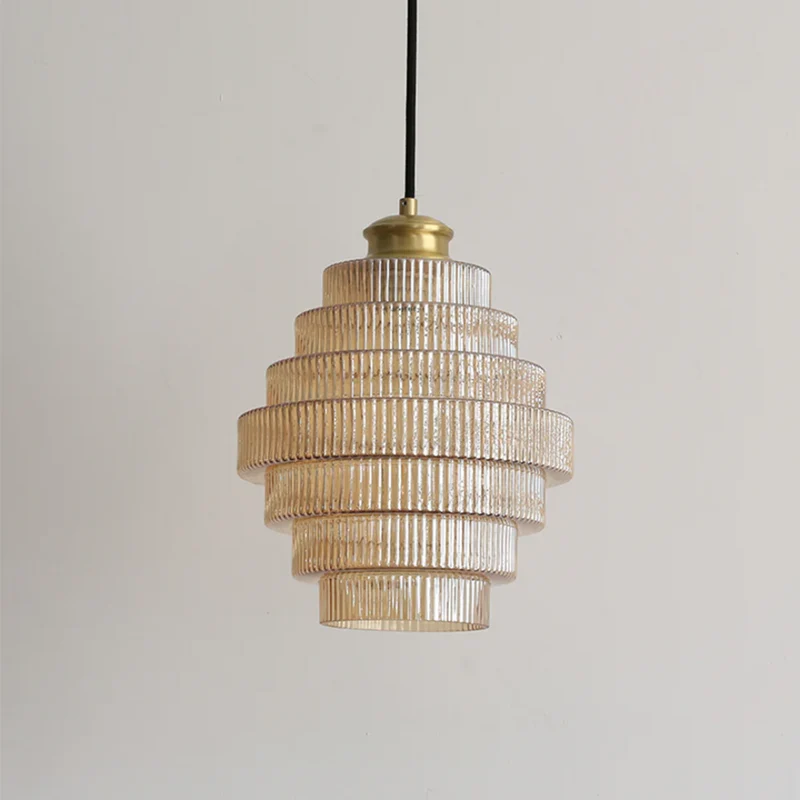 Hanglamp Glas Geribbeld Messing Gelaagd Woonkamer Eettafel Sfeerverlichting Vintage Design | Sansoti