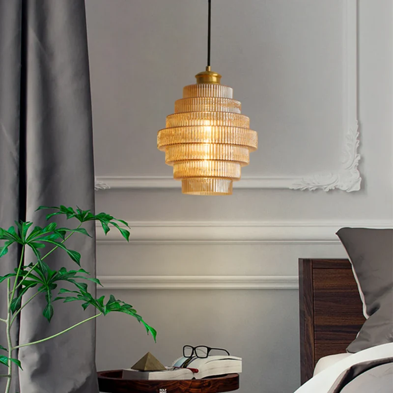 Hanglamp Glas Geribbeld Messing Gelaagd Woonkamer Eettafel Sfeerverlichting Vintage Design | Sansoti