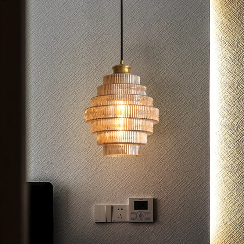 Hanglamp Glas Geribbeld Messing Gelaagd Woonkamer Eettafel Sfeerverlichting Vintage Design | Sansoti