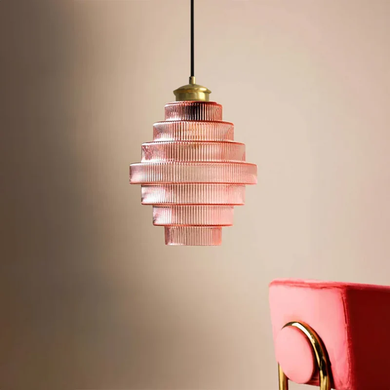 Hanglamp Glas Geribbeld Messing Gelaagd Woonkamer Eettafel Sfeerverlichting Vintage Design | Sansoti