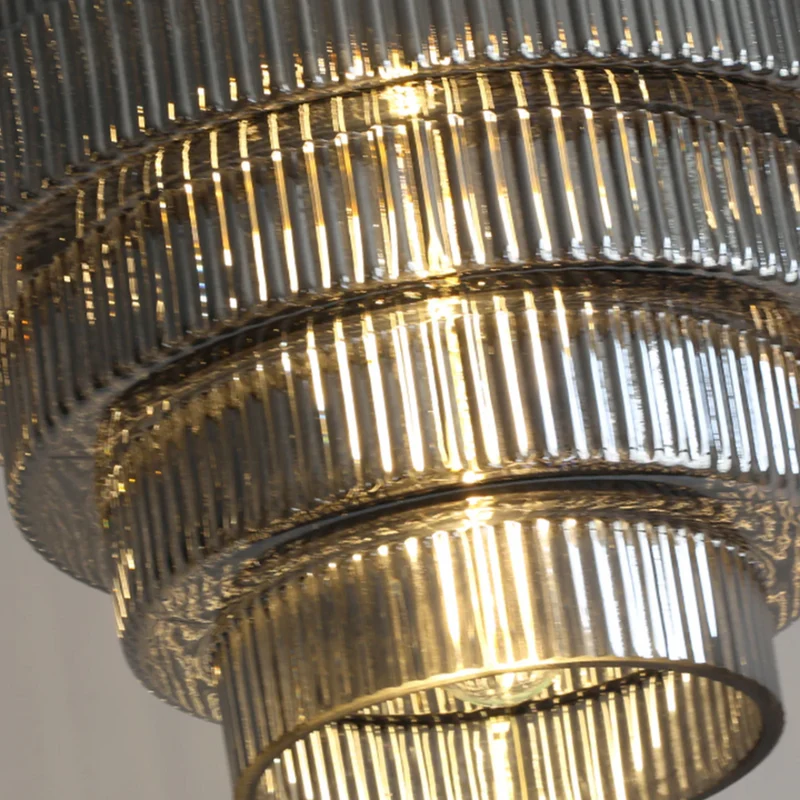 Hanglamp Glas Geribbeld Messing Gelaagd Woonkamer Eettafel Sfeerverlichting Vintage Design | Sansoti