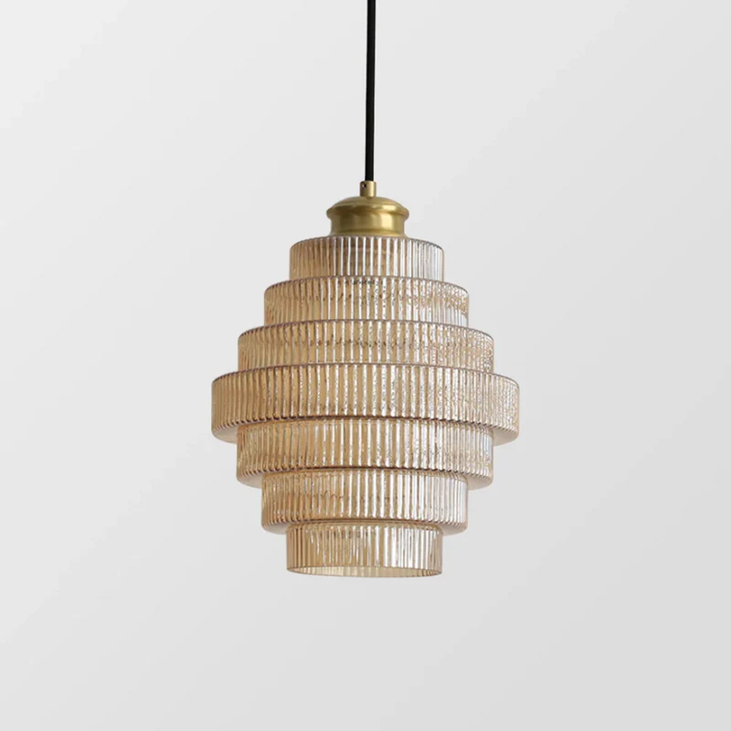 Hanglamp Glas Geribbeld Messing Gelaagd Woonkamer Eettafel Sfeerverlichting Vintage Design | Sansoti