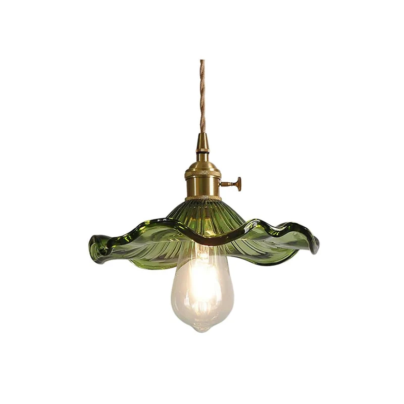 Hanglamp Glas E27 23cm Groen Messing Bloemvorm Eettafel Slaapkamer Retro Verlichting Vintage Hanglamp | Sansoti