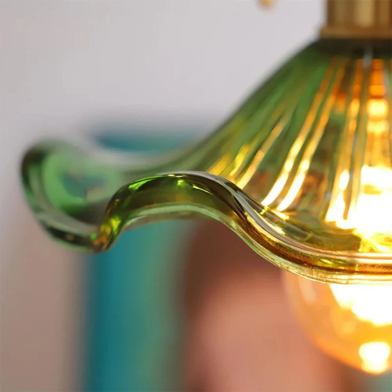 Hanglamp Glas E27 23cm Groen Messing Bloemvorm Eettafel Slaapkamer Retro Verlichting Vintage Hanglamp | Sansoti