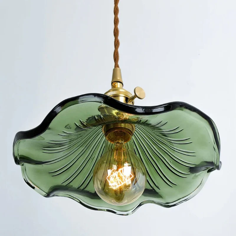 Hanglamp Glas E27 23cm Groen Messing Bloemvorm Eettafel Slaapkamer Retro Verlichting Vintage Hanglamp | Sansoti